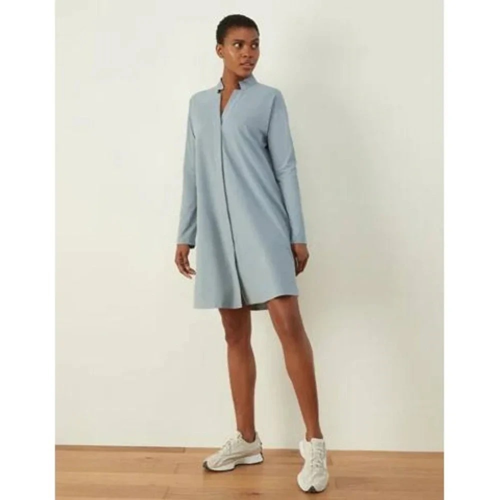 ADAY Something Borrowed Shirt Dress Long Sleeve Button Down Sky Blue Sz M Travel